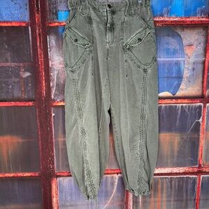 Free People Kauai Washed Pocket Pants Dried Pine Size Small Utility Balloon Fit